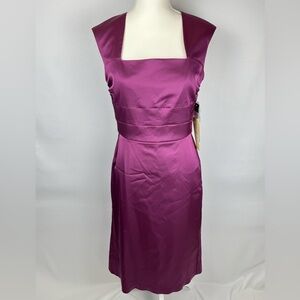 NWT Donna Ricco Sheath Cocktail Dress Sleeveless Square Neck Satin Open Back 8